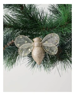 Harvest Christmas Plastic Glittered Bee Clip in Gold: 13cm