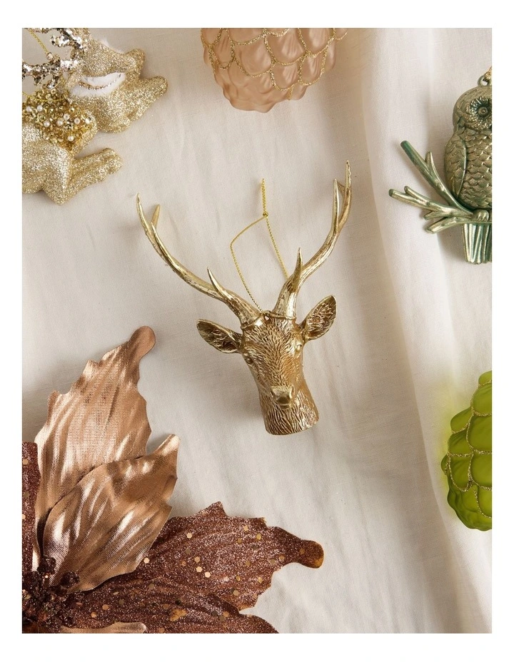 Harvest Christmas Plastic Reindeer Head Ornament in Brown: 14cm image 3