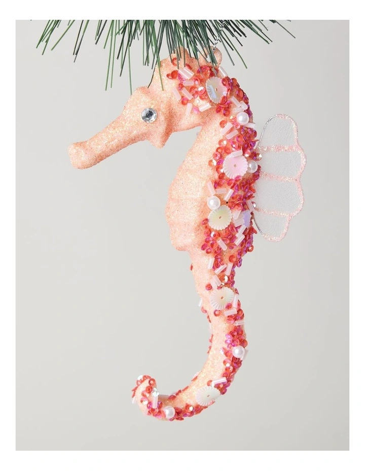 Eucalyptus Plastic Glittered Seahorse Ornament in Pink: 15cm image 2