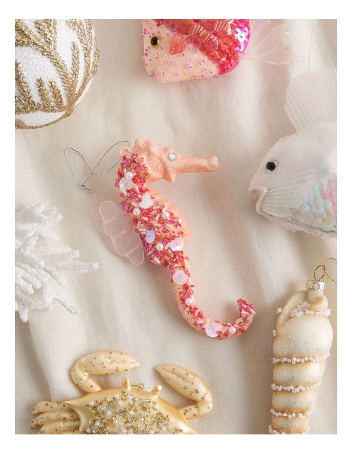Eucalyptus Plastic Glittered Seahorse Ornament in Pink: 15cm image 3