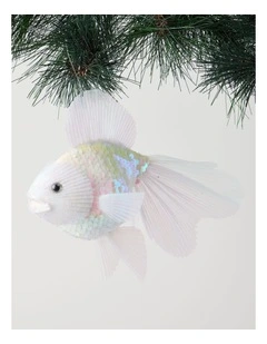 Eucalyptus Oversized Sequin Fish Ornament in White: 16cm