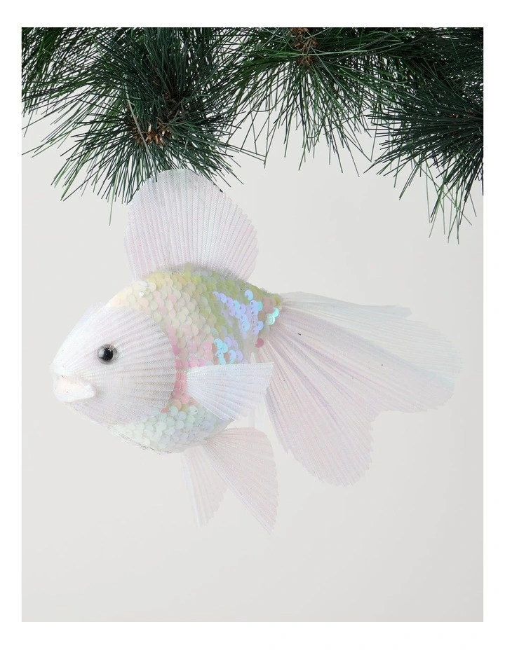 Eucalyptus Oversized Sequin Fish Ornament in White: 16cm image 1