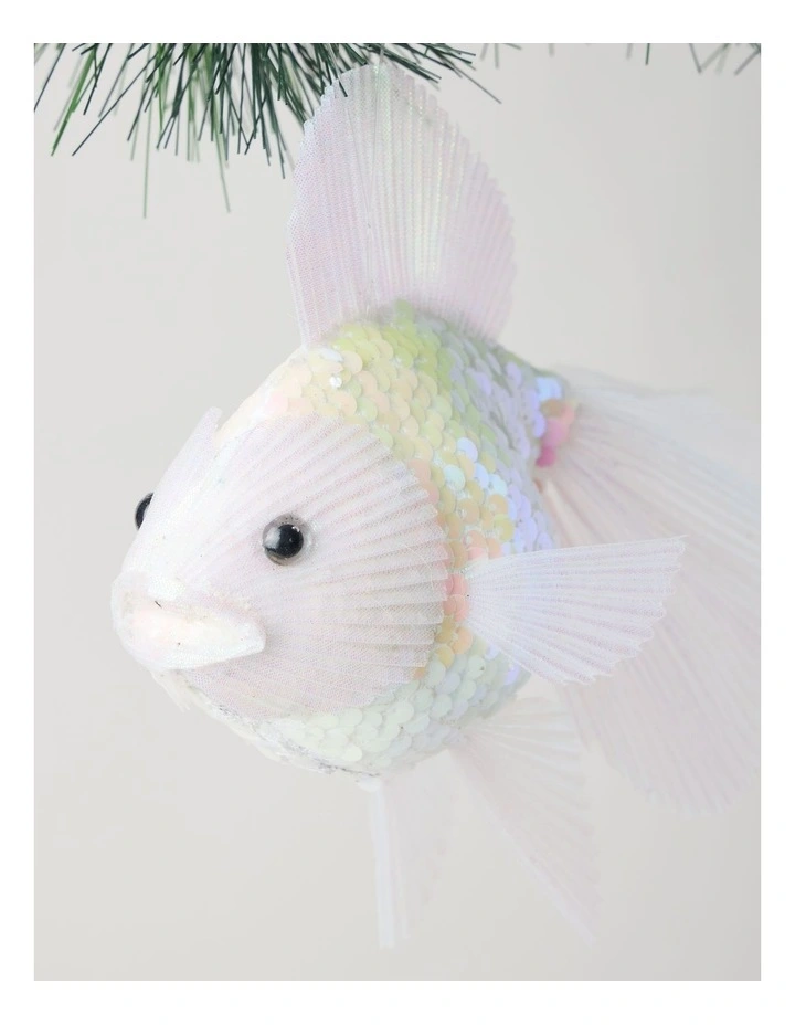 Eucalyptus Oversized Sequin Fish Ornament in White: 16cm image 3