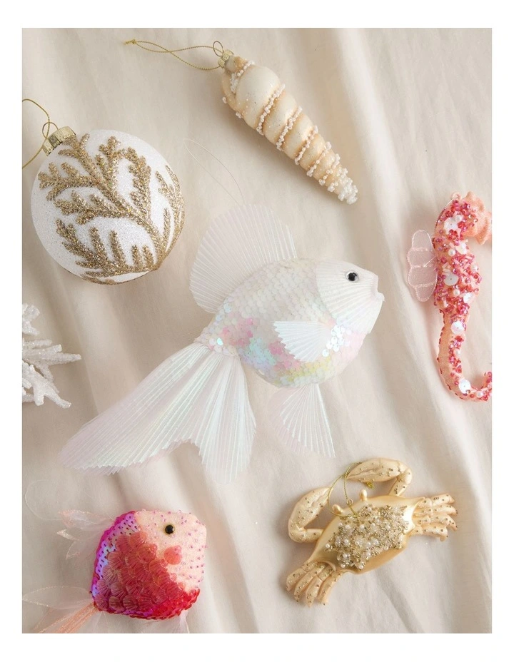 Eucalyptus Oversized Sequin Fish Ornament in White: 16cm image 5