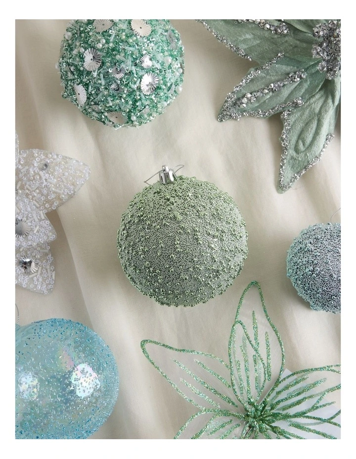 Eucalyptus Plastic Beaded Bauble in Green: 10cm image 3