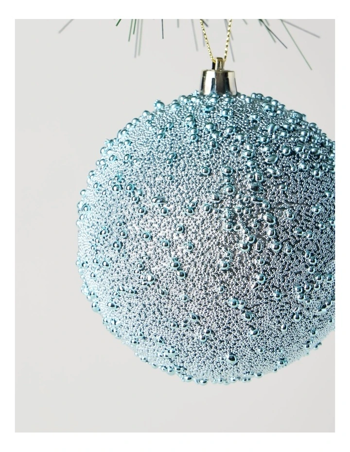 Luxe Christmas Plastic Beaded Bauble in Blue: 10cm image 2