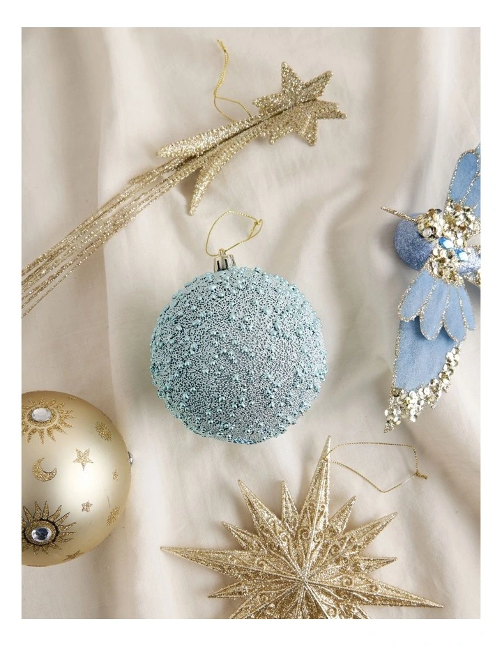 Luxe Christmas Plastic Beaded Bauble in Blue: 10cm image 3