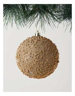 Harvest Christmas Plastic Beaded Bauble in Brown: 10cm