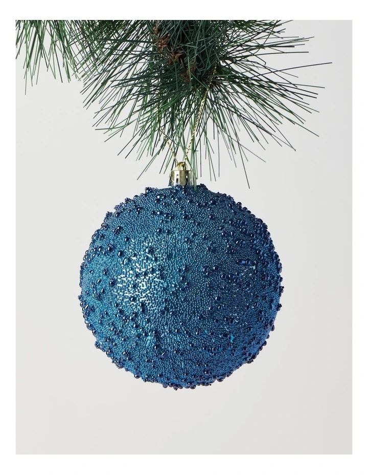Luxe Christmas Plastic Beaded Bauble in Navy: 10cm image 1
