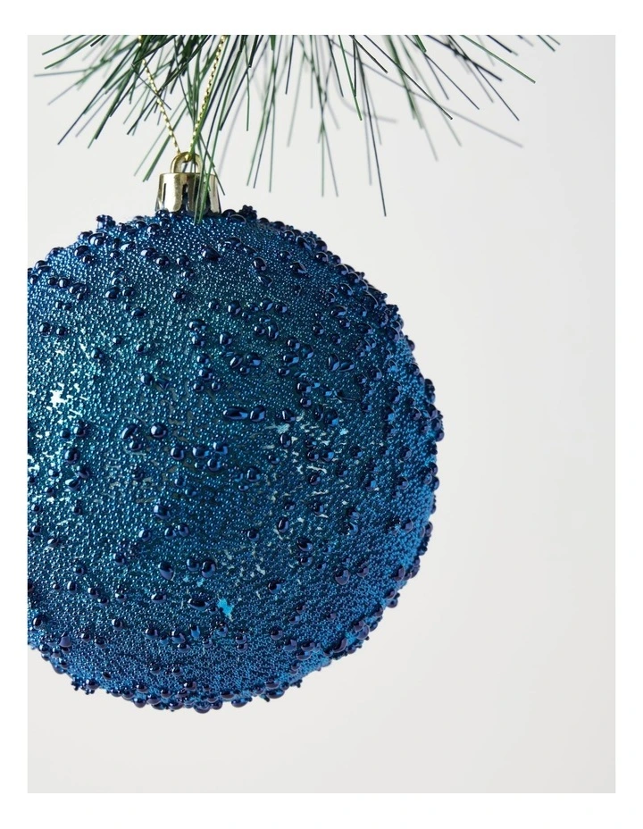 Luxe Christmas Plastic Beaded Bauble in Navy: 10cm image 2