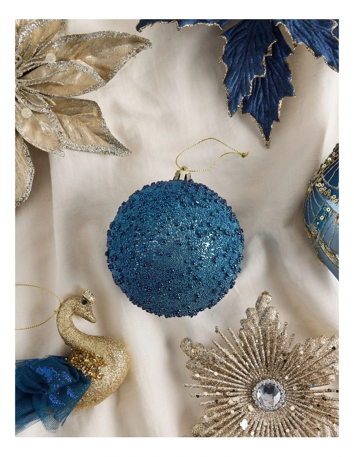 Luxe Christmas Plastic Beaded Bauble in Navy: 10cm image 3