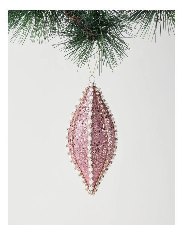 Luxe Christmas Plastic Glitter & Gems Finial in Pink: 17cm image 1