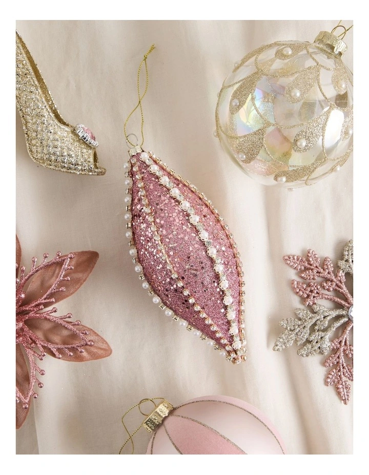 Luxe Christmas Plastic Glitter & Gems Finial in Pink: 17cm image 3