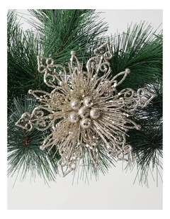 Luxe Christmas Plastic Glitter Flower Clip in Champagne: 19cm