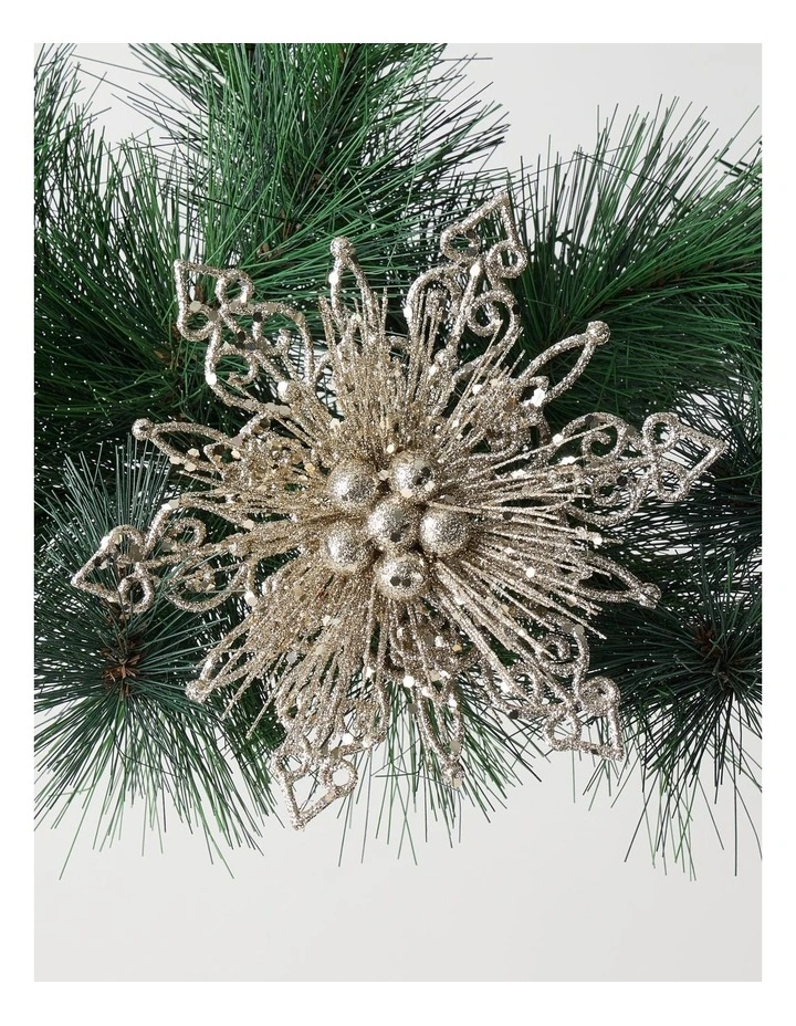Luxe Christmas Plastic Glitter Flower Clip in Champagne: 19cm image 1