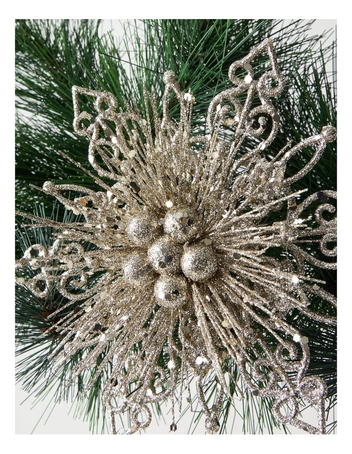 Luxe Christmas Plastic Glitter Flower Clip in Champagne: 19cm image 2