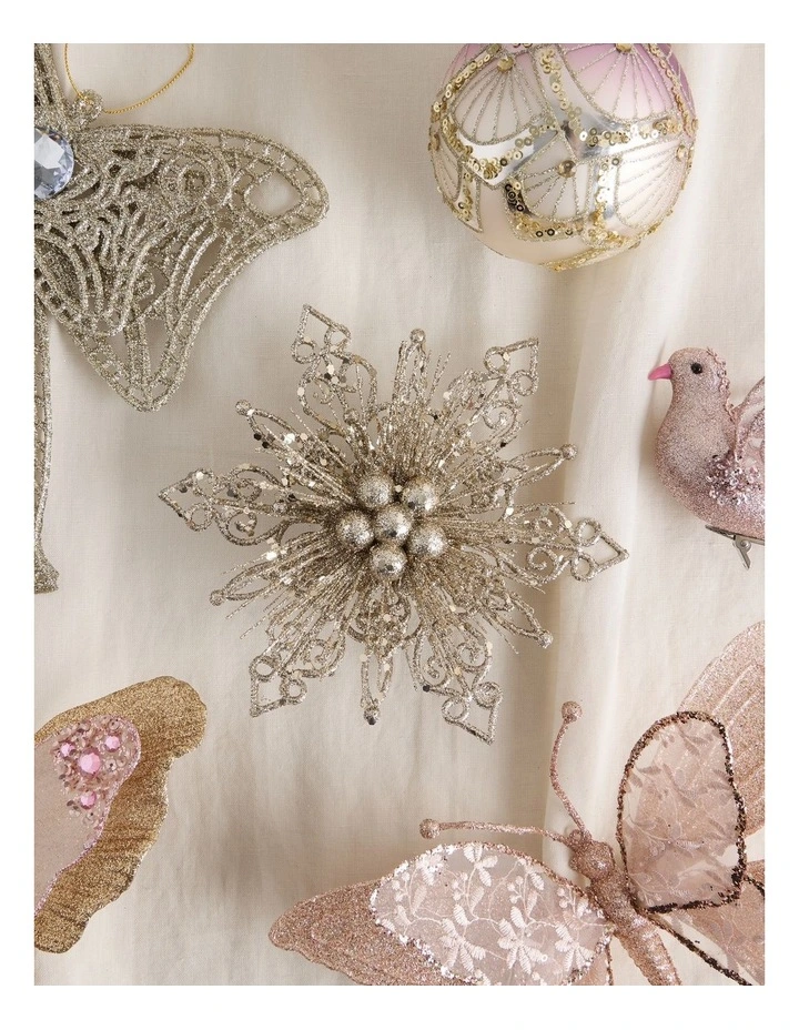 Luxe Christmas Plastic Glitter Flower Clip in Champagne: 19cm image 3