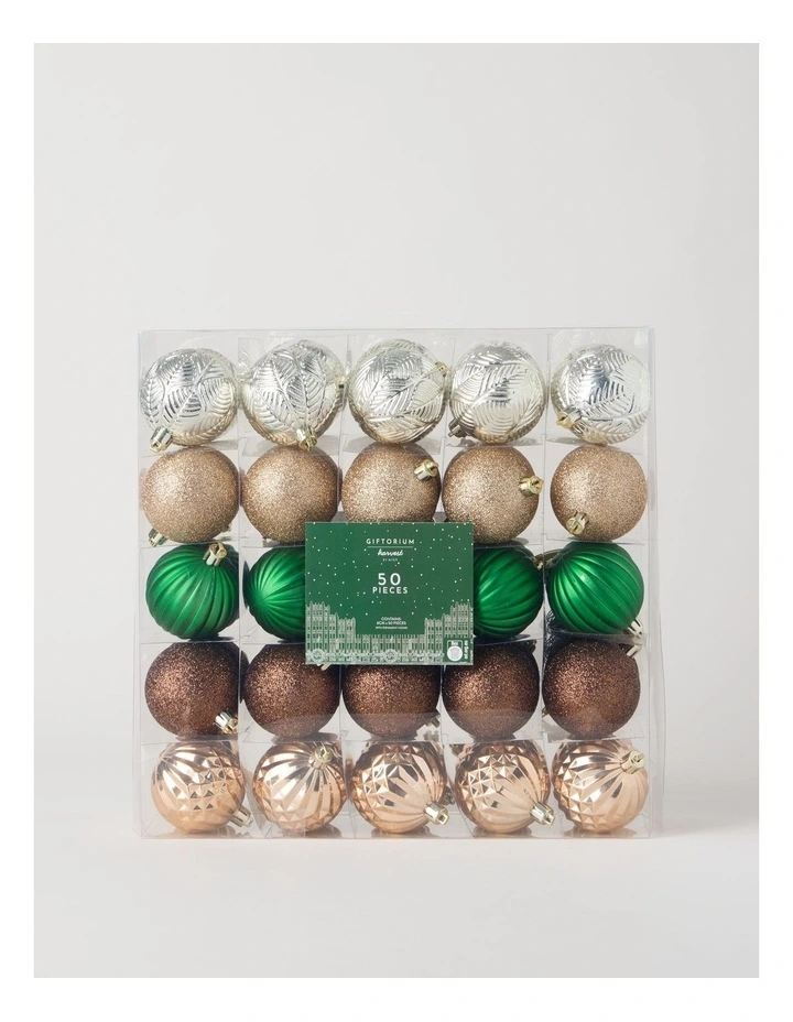 Harvest Shatterproof Ornaments 50pk in Green, Gold, and Brown: 6cm image 1