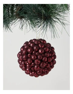 Heirloom Plastic Glitter Berry Bauble in Deep Red: 10cm