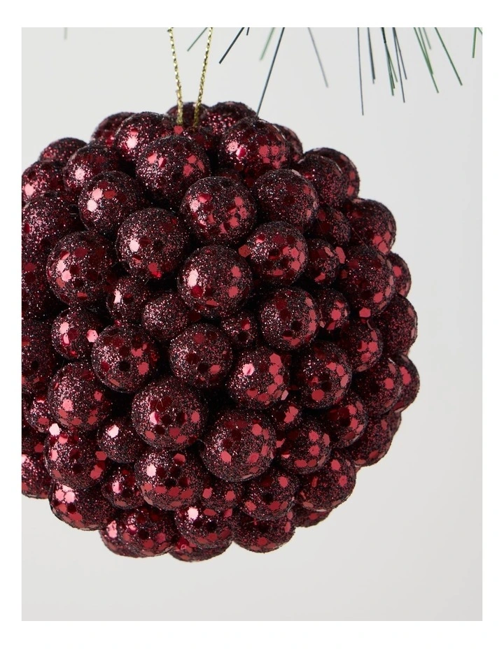 Heirloom Plastic Glitter Berry Bauble in Deep Red: 10cm image 3