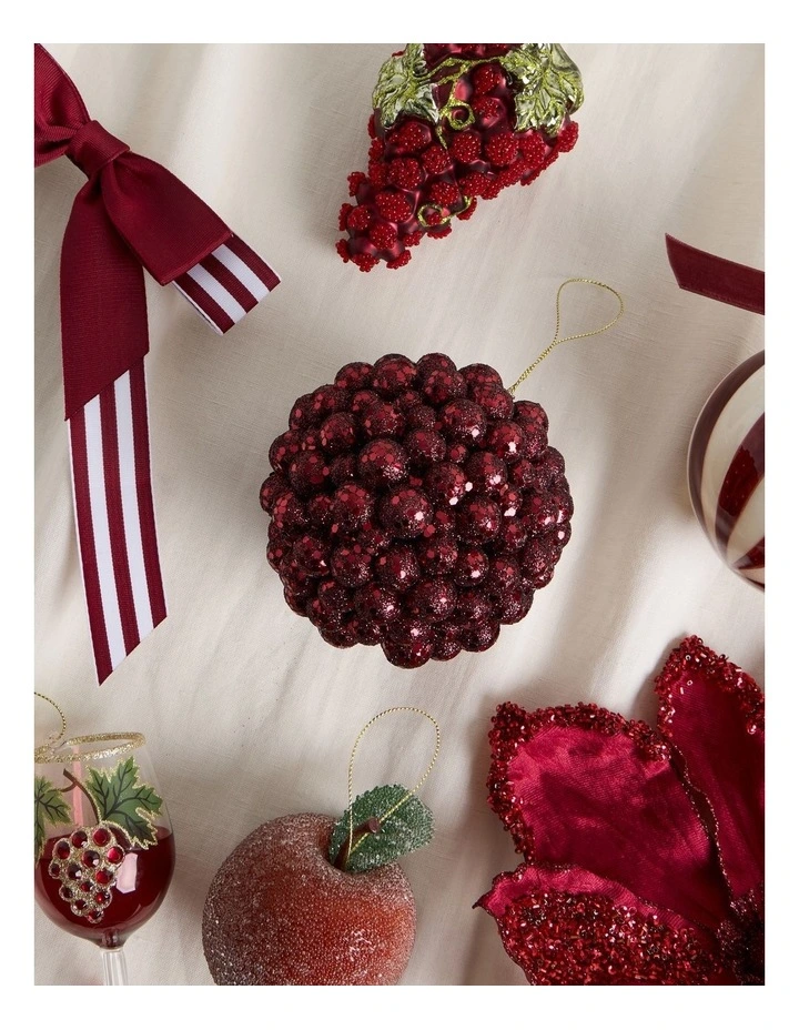 Heirloom Plastic Glitter Berry Bauble in Deep Red: 10cm image 4