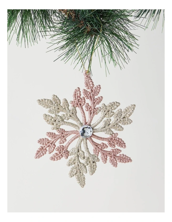 Luxe Christmas Plastic Snowflake Ornament in Pink and Champagne: 14cm image 1
