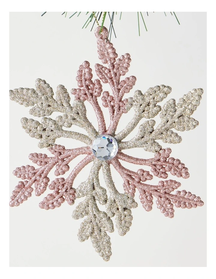 Luxe Christmas Plastic Snowflake Ornament in Pink and Champagne: 14cm image 2
