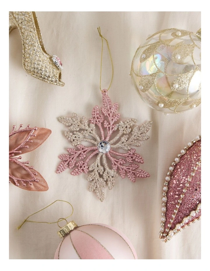 Luxe Christmas Plastic Snowflake Ornament in Pink and Champagne: 14cm image 3