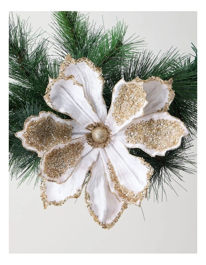 Luxe Christmas Velvet Magnolia Clip with Beads in Pink: 22cm image 1