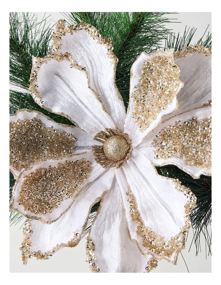 Luxe Christmas Velvet Magnolia Clip with Beads in Pink: 22cm image 2