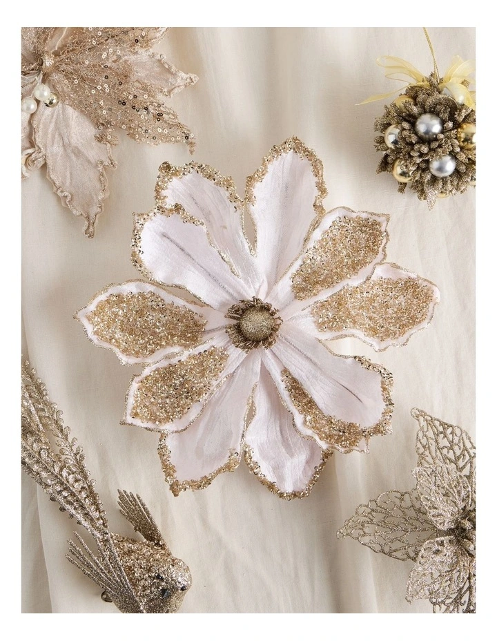 Luxe Christmas Velvet Magnolia Clip with Beads in Pink: 22cm image 3
