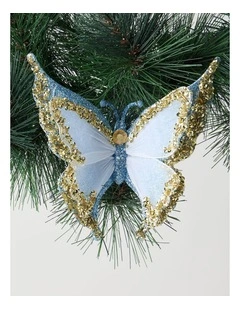 Luxe Christmas Two Toned Glitter Butterfly Clip in Blue and White: 15cm