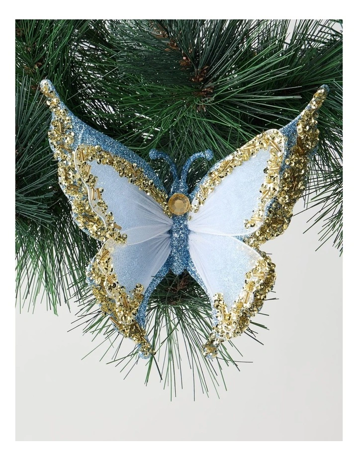 Luxe Christmas Two Toned Glitter Butterfly Clip in Blue and White: 15cm image 1