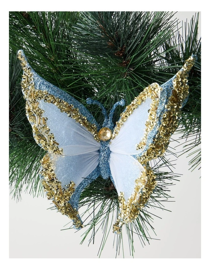 Luxe Christmas Two Toned Glitter Butterfly Clip in Blue and White: 15cm image 3