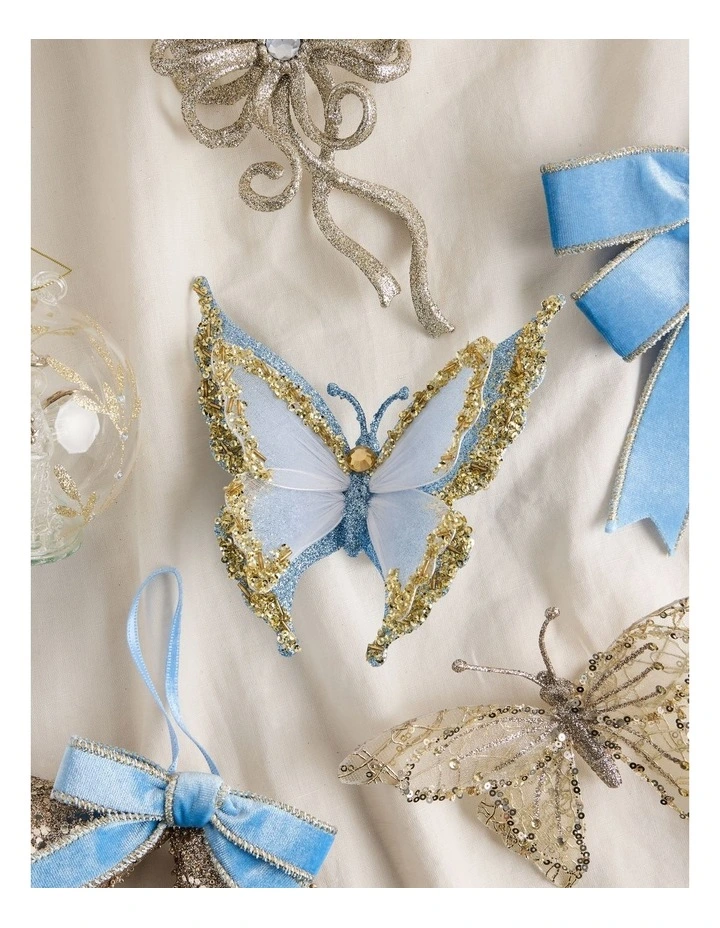 Luxe Christmas Two Toned Glitter Butterfly Clip in Blue and White: 15cm image 4
