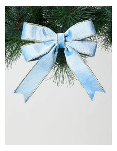 Luxe Christmas Velvet Fabric Bow Clip with Gold Trim in Blue: 18cm