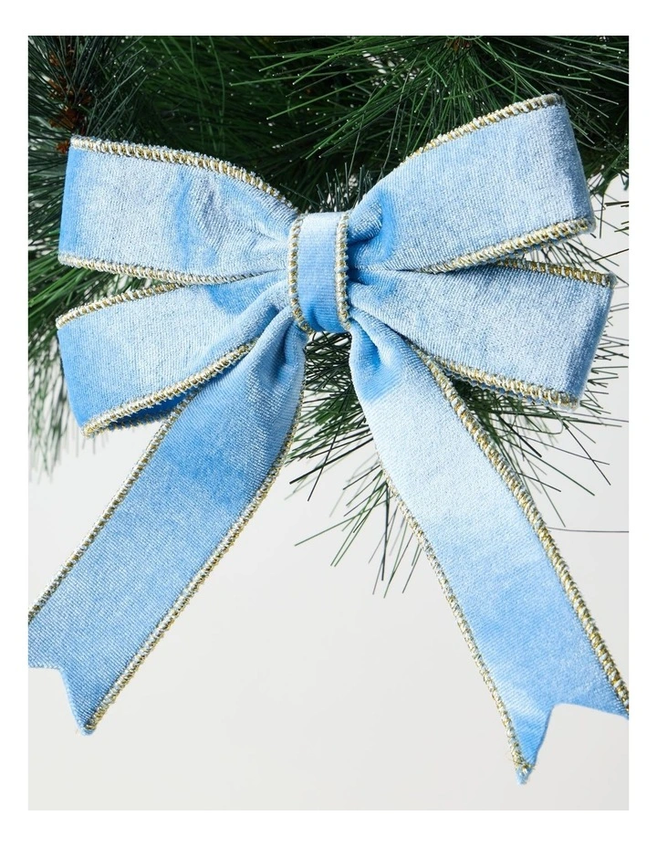 Luxe Christmas Velvet Fabric Bow Clip with Gold Trim in Blue: 18cm image 2
