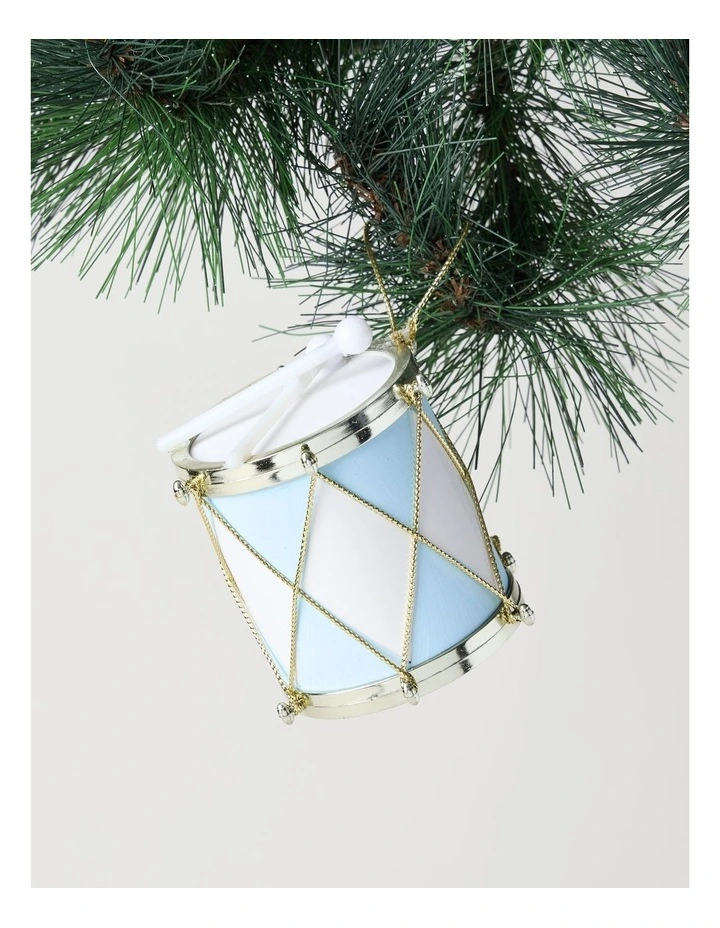 Luxe Christmas Plastic Drum Ornament in Blue: 7cm image 1