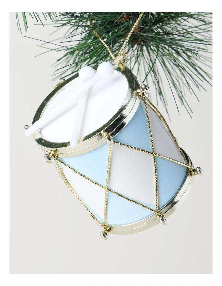 Luxe Christmas Plastic Drum Ornament in Blue: 7cm image 3