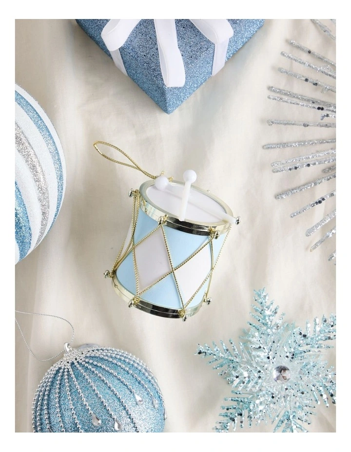 Luxe Christmas Plastic Drum Ornament in Blue: 7cm image 4