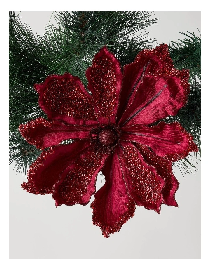 Heirloom Velvet Magnolia Clip with Beads in Red: 22cm image 1