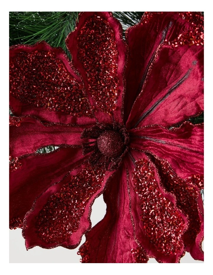 Heirloom Velvet Magnolia Clip with Beads in Red: 22cm image 2