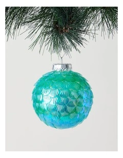Eucalyptus Plastic Iridescent Shell Bauble in Blue: 10cm