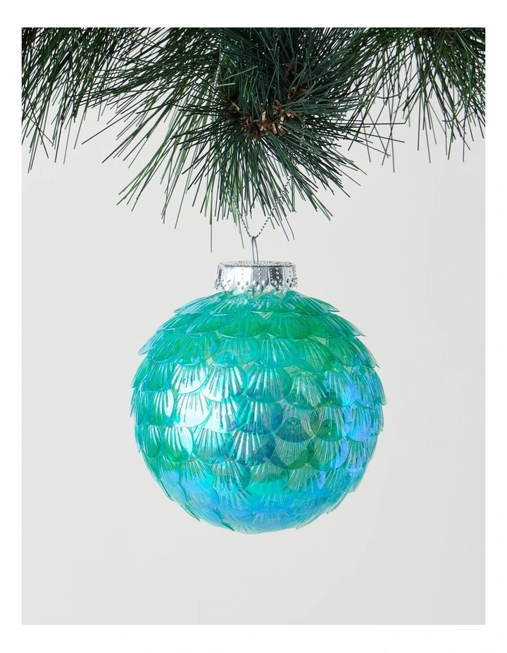 Eucalyptus Plastic Iridescent Shell Bauble in Blue: 10cm image 1