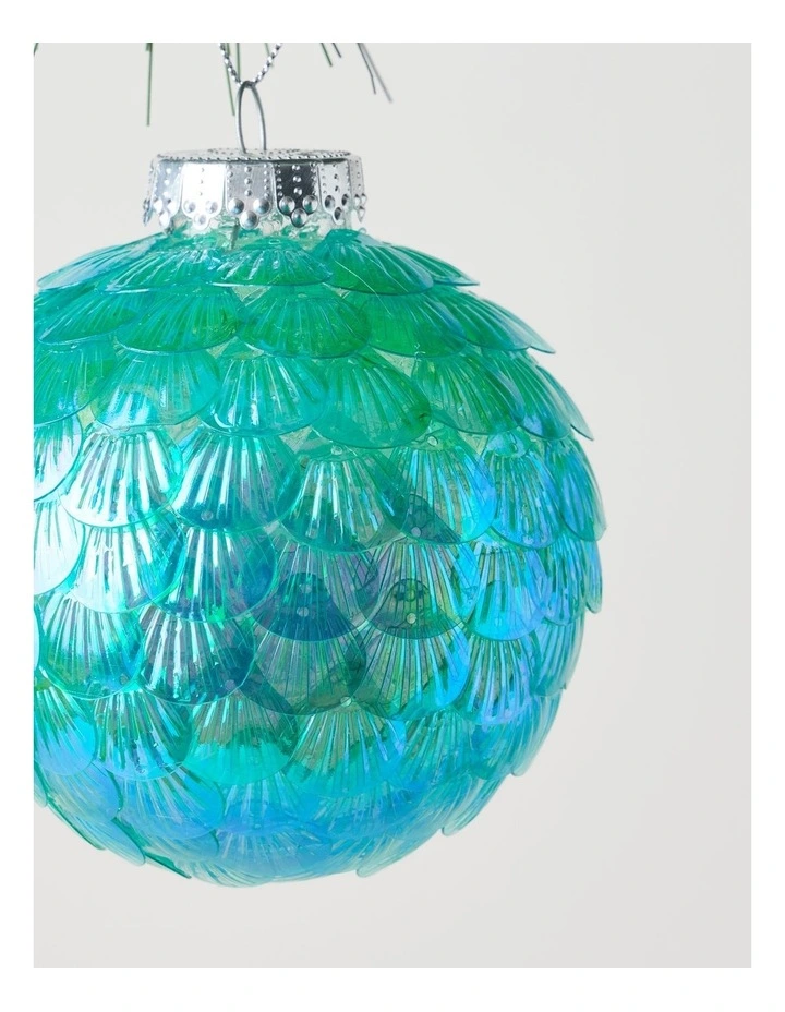 Eucalyptus Plastic Iridescent Shell Bauble in Blue: 10cm image 3