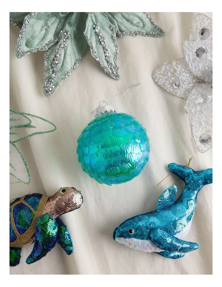Eucalyptus Plastic Iridescent Shell Bauble in Blue: 10cm image 4