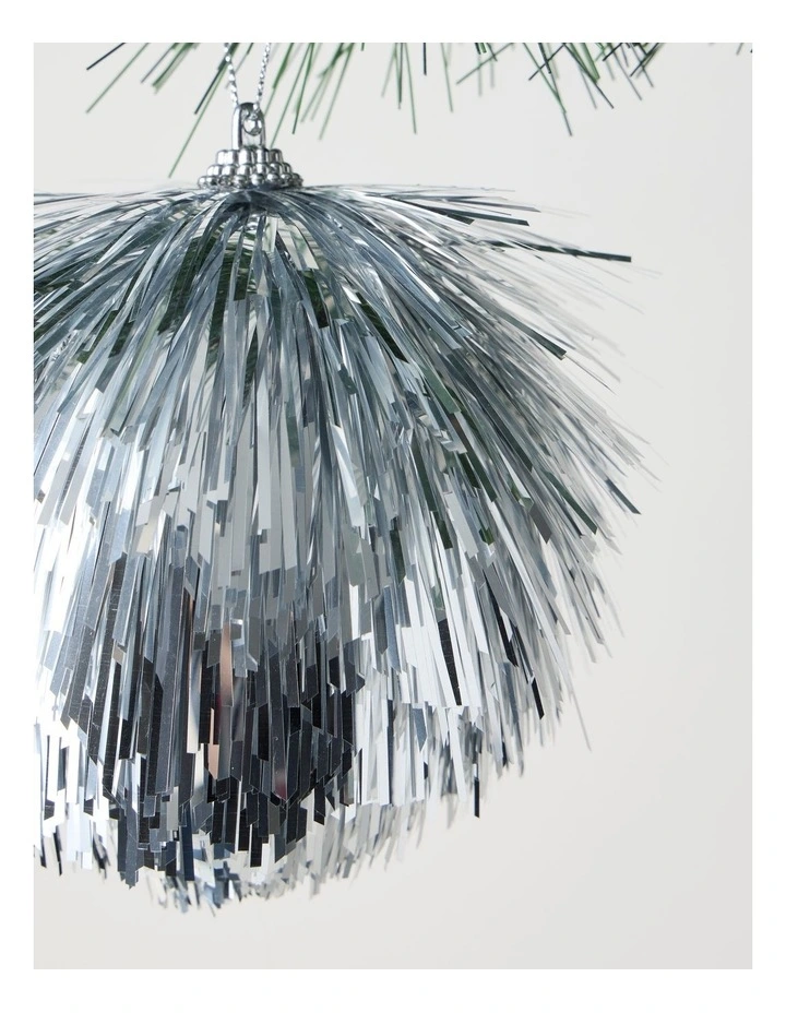 Nostalgia Christmas Shiny Tinsel Ball Ornament in Silver: 10cm image 3