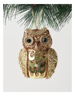 Harvest Christmas Plastic Sequin Owl Ornament in Brown: 10cm