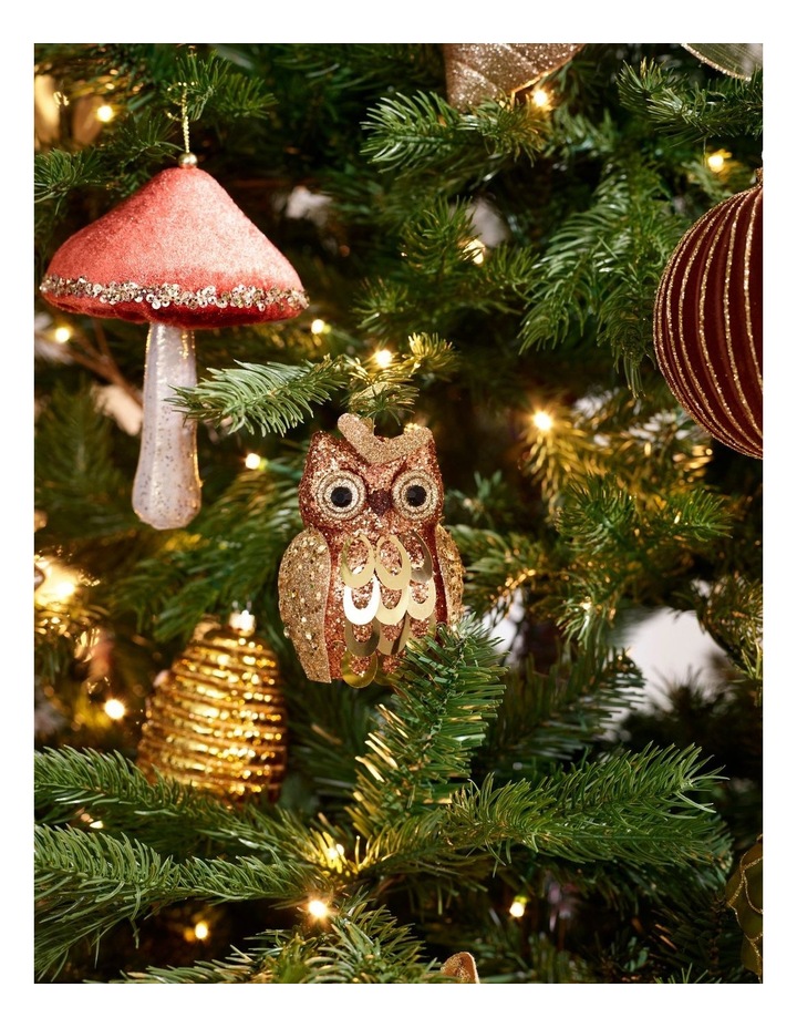 Harvest Christmas Plastic Sequin Owl Ornament in Brown: 10cm image 2