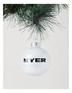 Heirloom Plastic MYER Branded Glitter Bauble in Black and White: 8cm